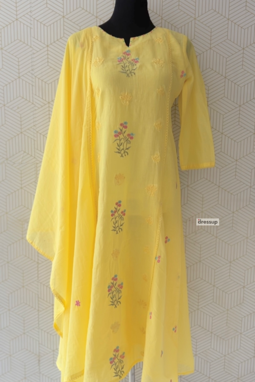 3 Pcs Mul Cotton Aline kurtis with bottom and Dupatta/3880
