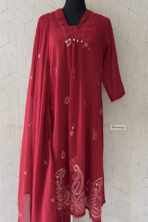 3 Pcs Mul Cotton Aline kurtis with bottom and Dupatta/3861