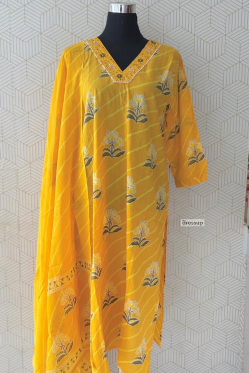 3 Pcs Cotton side slitted kurtis with bottom and Dupatta/3027
