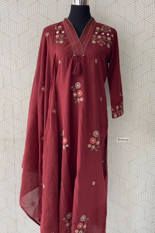 3 Pcs Cotton side slitted kurtis with bottom and Dupatta/3713