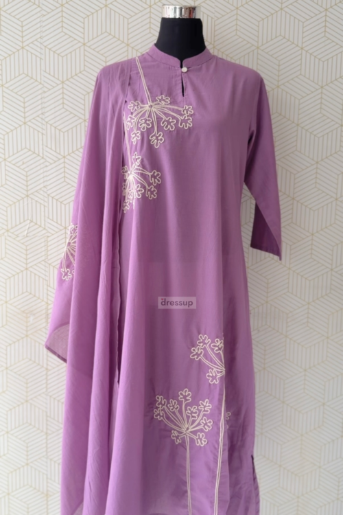 3 Pcs Cotton Aline kurtis with bottom and Dupatta/3879