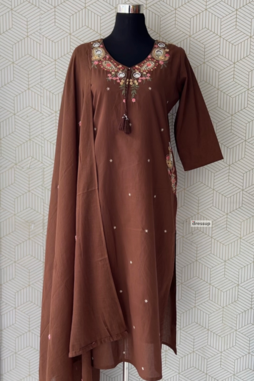 3 Pcs Cotton side slitted kurtis with bottom and Dupatta/3715