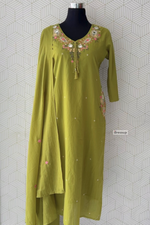 Plus size 3 Pcs Cotton side slitted kurtis with bottom and Dupatta/3726