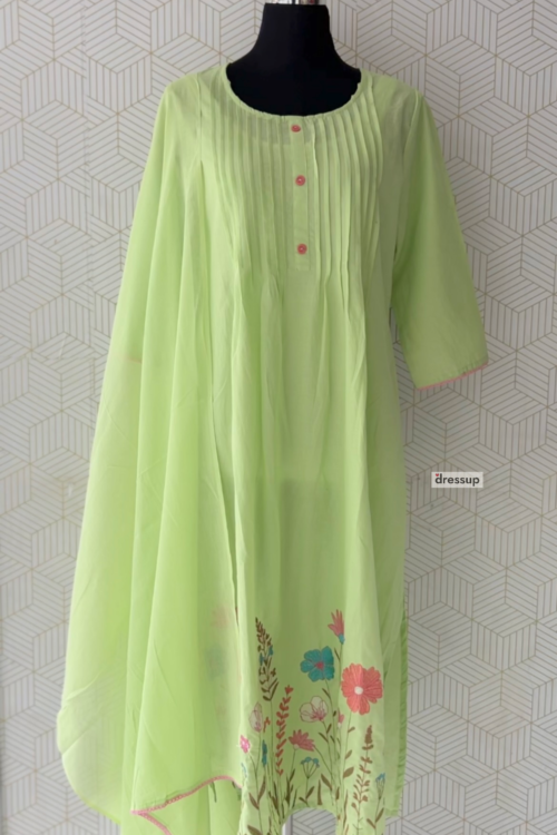 3 Pcs Cotton side slitted kurtis with bottom and Dupatta/3281