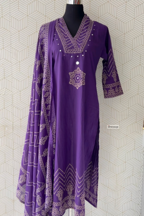 3 Pcs Cotton side slitted kurtis with bottom and Dupatta/3720