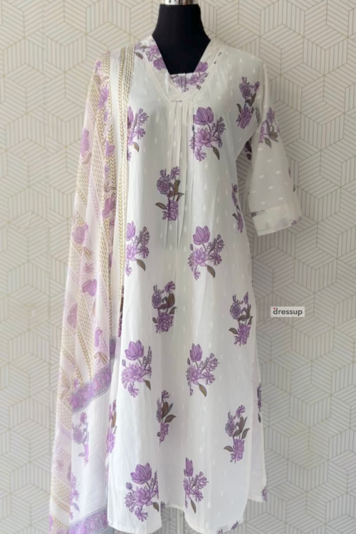 3 Pcs Cotton side slitted kurtis with bottom and Dupatta/3870