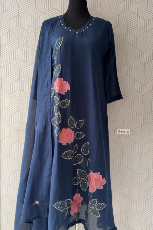 3 Pcs Mul Cotton Aline kurtis with bottom and Dupatta/3885