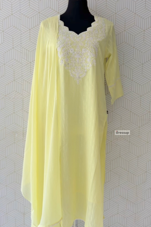 3 Pcs Cotton side slitted kurtis with bottom and Dupatta/3279