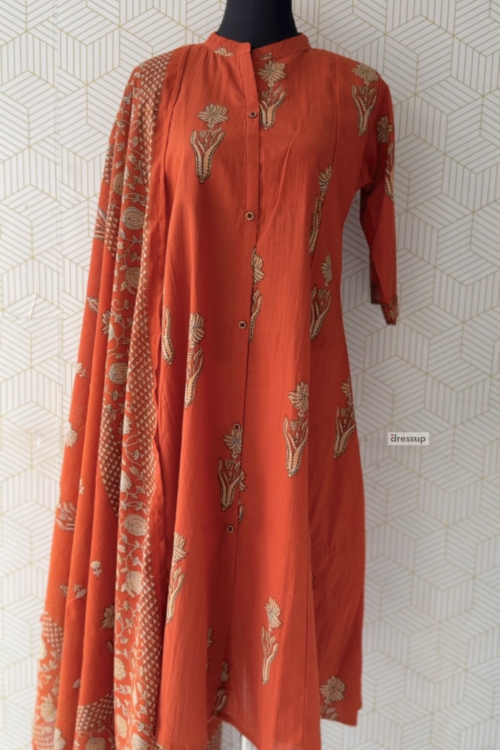 3 Pcs Cotton Aline kurtis with bottom and Dupatta/3900