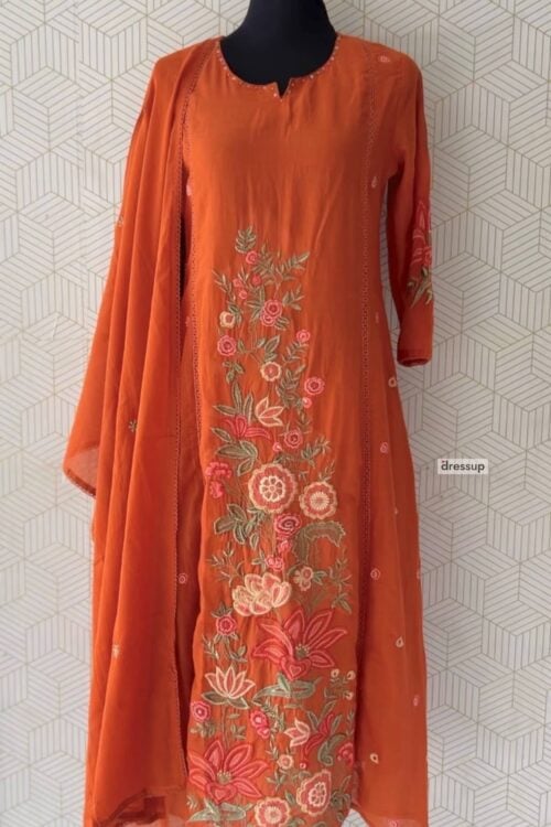 3 Pcs Mul Cotton Aline kurtis with bottom and Dupatta/3964