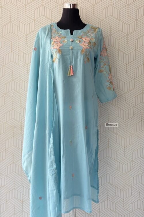 3 Pcs Mul Cotton side slitted kurtis with bottom and Dupatta/3867