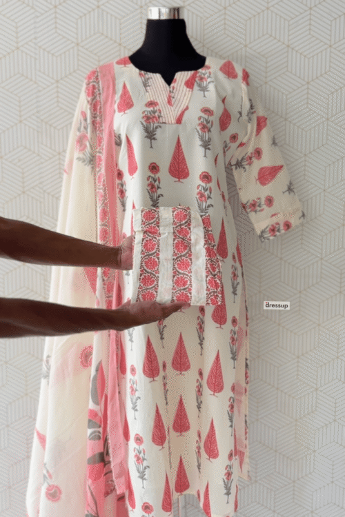 3 Pcs Cotton side slitted kurtis with bottom and dupatta/3927
