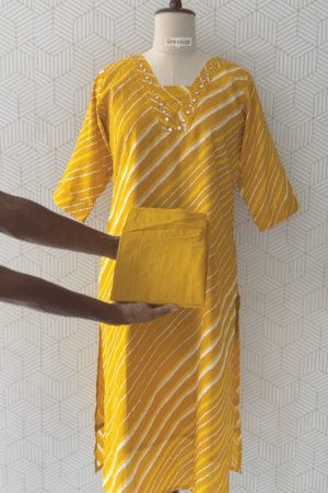 2-Piece Cotton Kurta Bottom Set with Mirror Work Neck Details/4036 - Yellow, XXL/44