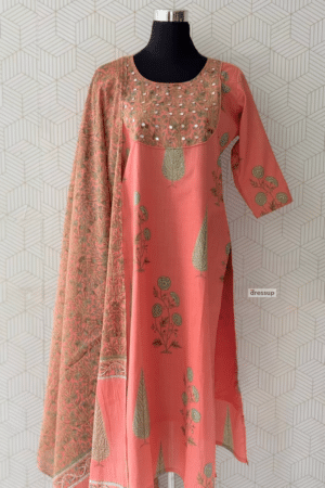 3 Pcs Cotton side slitted kurtis with bottom and Dupatta/3961 - XXL/44