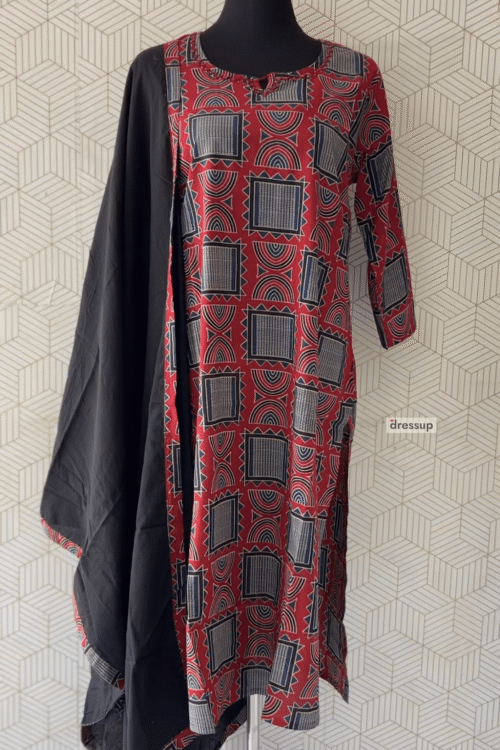 3 Pcs Cotton side slitted kurtis with bottom and Dupatta/3634