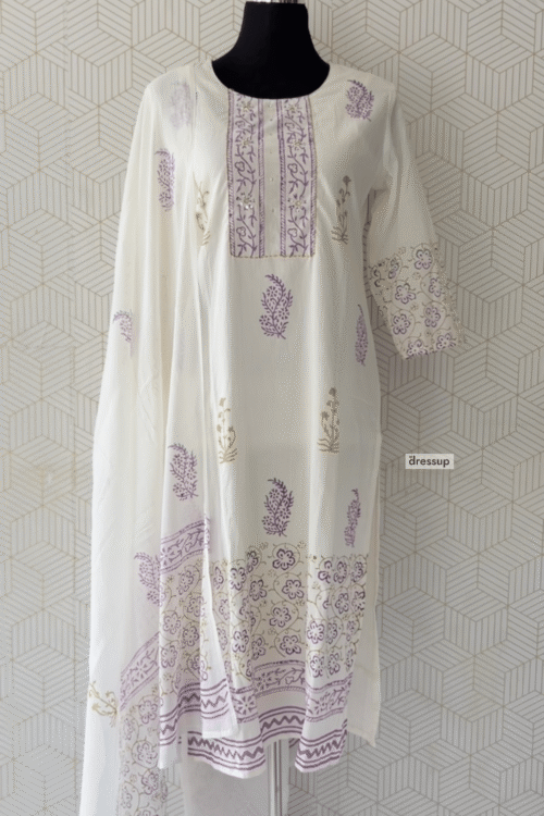3 Pcs Cotton side slitted kurtis with bottom and Dupatta/3541