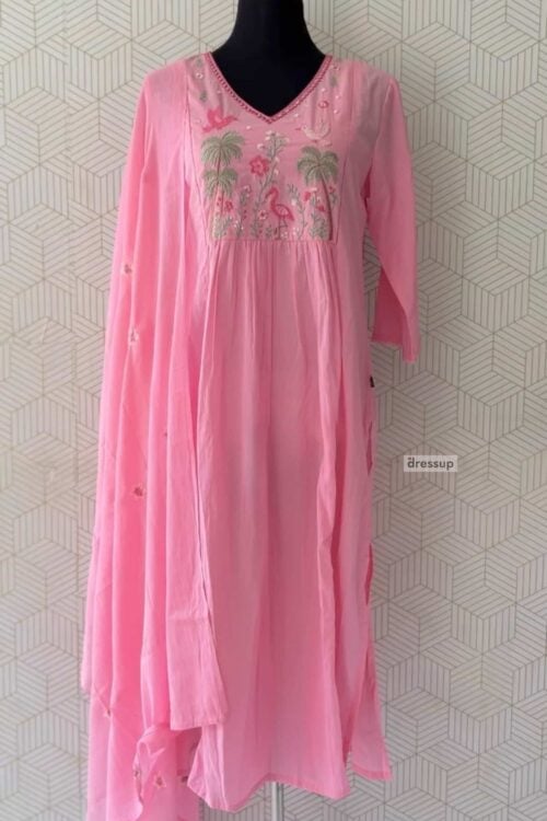 3 Pcs Cotton Aline kurtis with bottom and Dupatta/