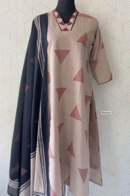 3 Pcs Cotton side slitted kurtis with bottom and Dupatta/3958