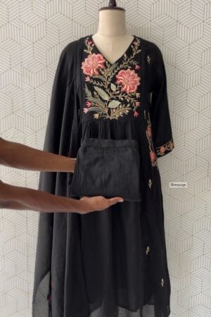3 Pcs Mul Cotton Aline kurtis with bottom and Dupatta/4018 - Black, XXL/44