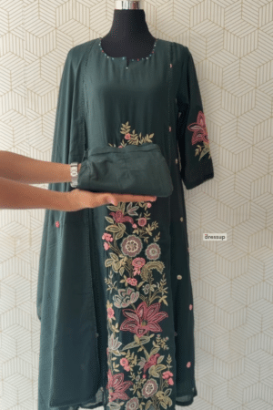3 Pcs Mul Cotton Aline kurtis with bottom and Dupatta/3964 - Green, 3XL/46