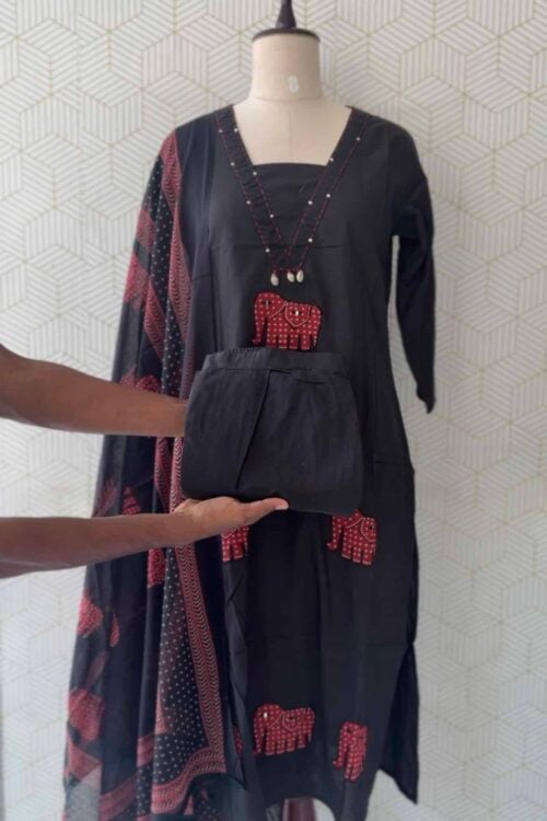 3 Pcs Cotton side slitted kurtis with bottom and Dupatta/3631