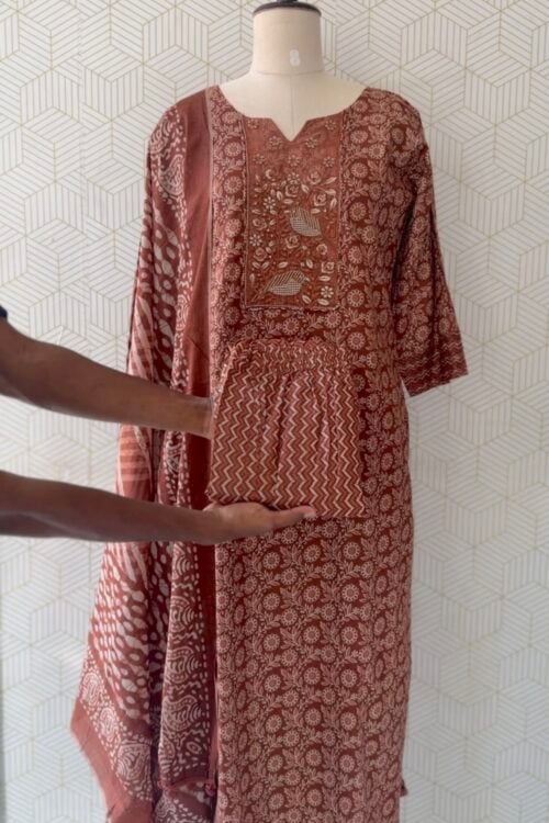 3 Pcs Cotton side slitted kurtis with bottom and Dupatta/3615