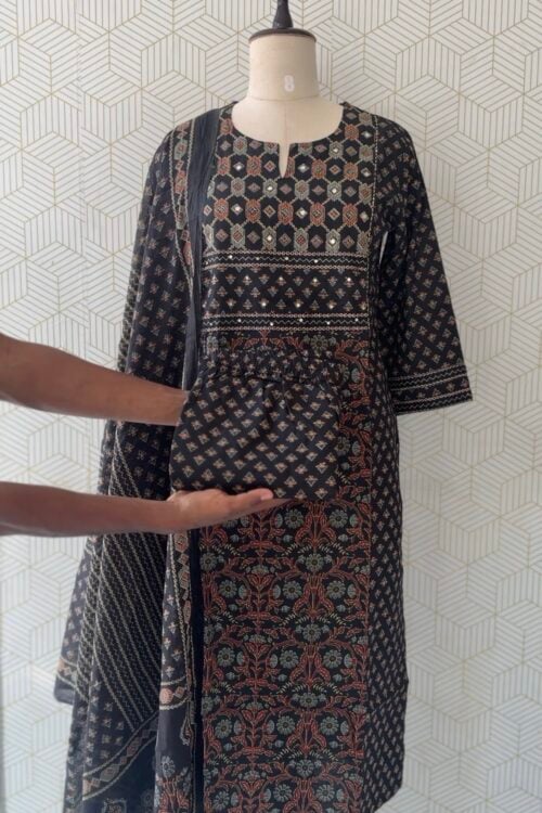 3 Pcs Cotton side slitted kurtis with bottom and Dupatta/3024