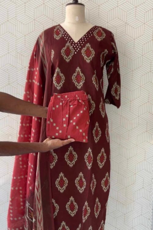 3 Pcs Cotton side slitted kurtis with bottom and Dupatta/3827