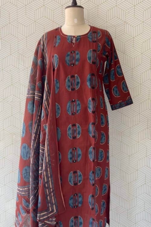 3 Pcs Cotton side slitted kurtis with bottom and Dupatta/3289