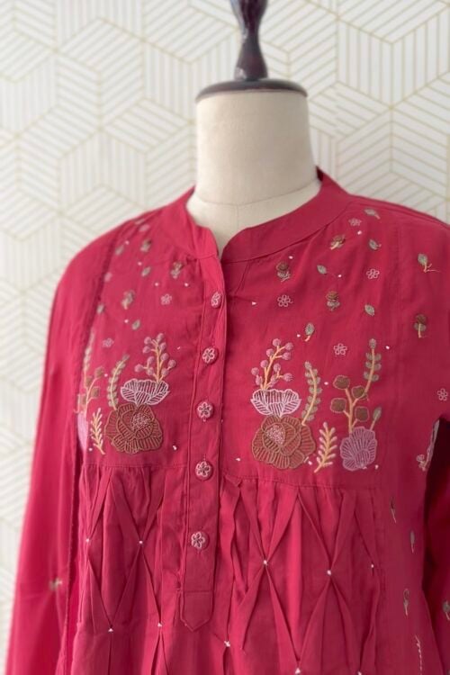 3 Piece Floral Embroidered Cotton A-Line Kurtis with bottom and Dupatta/4063