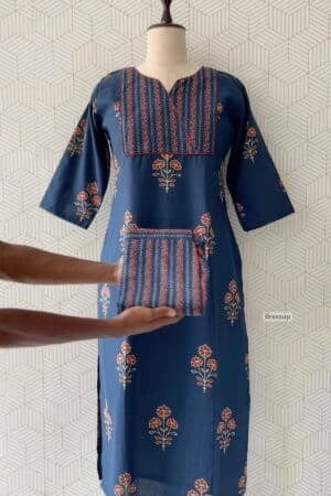 2 Pcs Cotton Side slitted Kurtis and bottom/4048 - Navy Blue, L/40