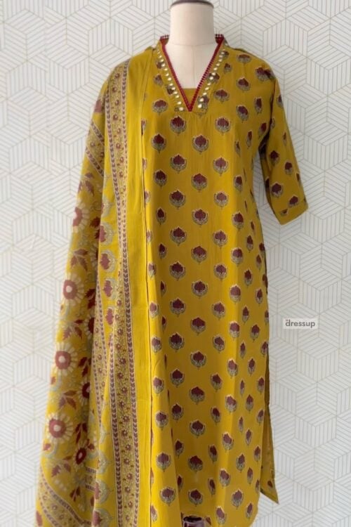 3 Pcs Cotton side slitted kurtis with bottom and Dupatta/4073