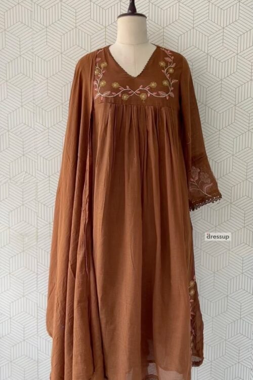 Premium Cotta Cotton A-Line Embroidered Kurti Set/4060