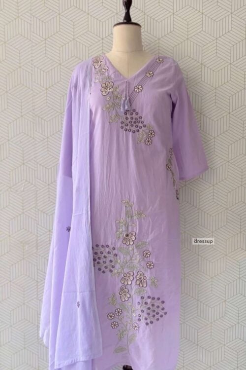 3 Pcs Cotton side slitted kurtis with bottom and Dupatta/4041