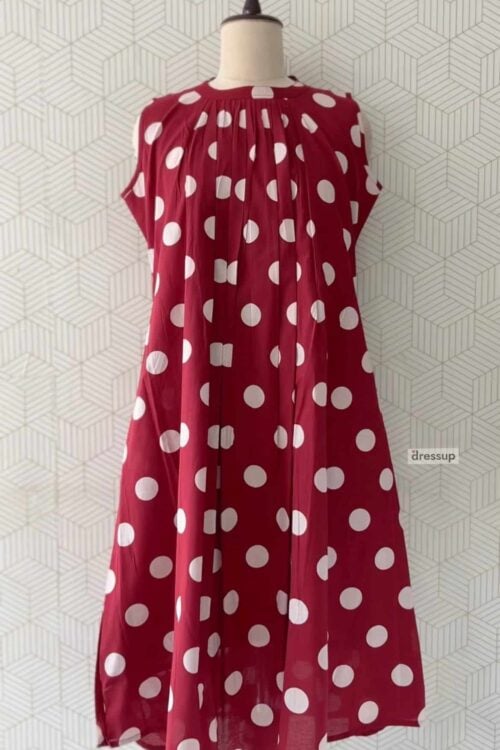 2 piece Polka Dot Cotton A-Line top with bottom/4072