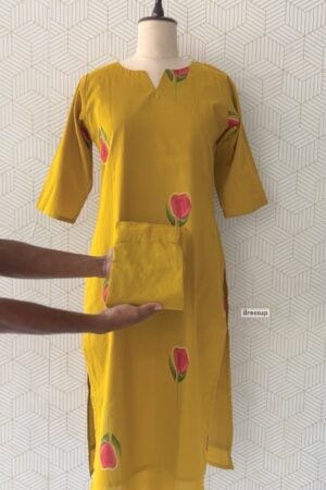 2 Pcs Cotton Side slitted Kurtis and bottom/4049 - Mustard, M/38