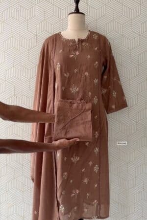 3 Pcs Mul Cotton side slitted kurtis with bottom and Dupatta/4022 - XL/42
